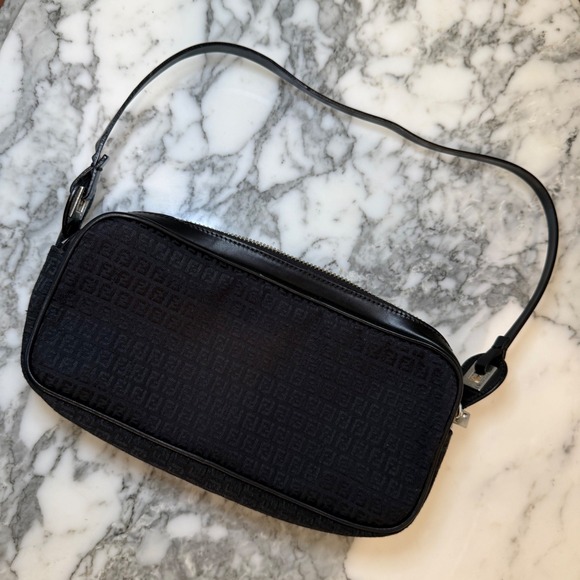 Fendi Handbags - Vintage Fendi Zucca Zucchino Canvas Baguette Bag Black FF Monogram Double Zip